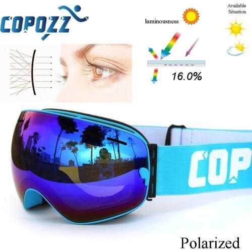 COPOZZ New Polarized Ski Goggles Double lens Snowboard UV400 Sneeuwbril Anti-fog Ski Glasses Skiing Adult Snow Goggles GOG-201P