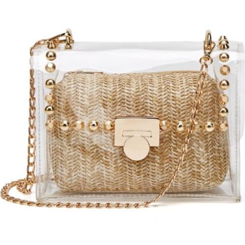 Small Gold Chain Shoulder Bag 2020 New Transparent Bag Leisure Beach Bag Shoulder Handbag Small Square Bag