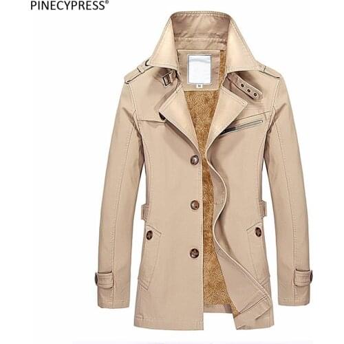 Man Pure Cotton Jacket Quality Winter Mens Long Coat Fleece Thick Warm Green Khaki Navy Single Breasted Black Slim Men Trench