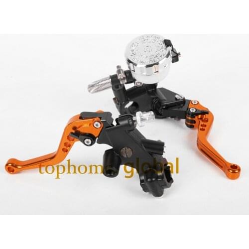 Set For 7/8" Front Brake Master Cylinder Cable Clutch Brake Levers with Adjustable Fluid Reservoir Orange Color