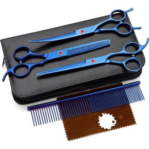 8 Inch Baking Paint Blue Japan Stainless Steel Pet Dog Grooming Cutting Thinning Shears Set
