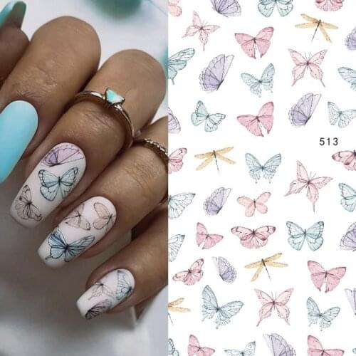 2021 New 3D Nail Art Stickers Bohemia Blue Pink Butterfly Image Nails Stickers for Nails Sticker Decorations Manicure