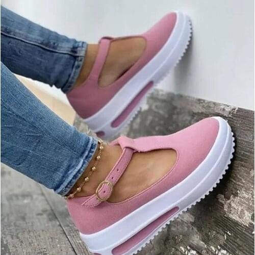 2021 new large-size solid color hollow round head one-word buckle single shoe for women Korean fashion casual single shoesandals