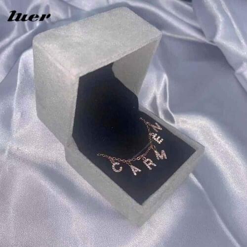 LUER Name Initial Necklace Mothers Day Gift Custom 6mm Letters Zircon Name Necklaces for Women Personalized Crystal Dangle