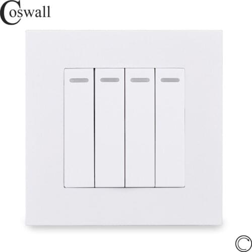 Coswall Simple Style PC Panel 4 Gang 1 Way Reset Switch Pulse Switch Momentary Contact Switch Push Button Wall Light Switch 16A