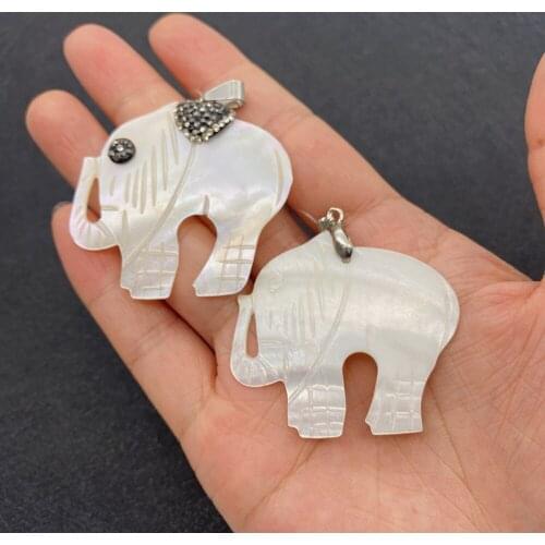 Elephant Shape Freshwater Shell Diamond Pendant Natural Shell Pendant for DIY Necklace Jewelry Making Woman Accessories Charm
