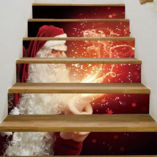 PVC 6pcs x Christmas 3D Santa Claus Self-adhesive Stair Stickers Xmas Home Decor