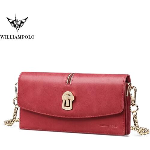 WilliamPolo Luxury Brand Genuine leather Wallets Women Long Vintage Phone Bag Coin Purses Tassel Design Wallets Female Money