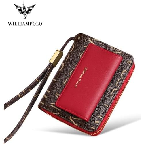 WILLIAMPOLO Womens Luxury Brand Leather Short Wallet Women Fashion Credit Card Holder Coin Purses Business zipper buckle