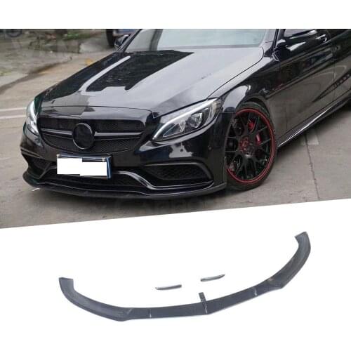 Carbon Fiber Front Lip Spoiler with Side Trims Strips for Benz C Class W205 C205 C63 C63s AMG Sedan Coupe 2015-2022 Bumper Guard
