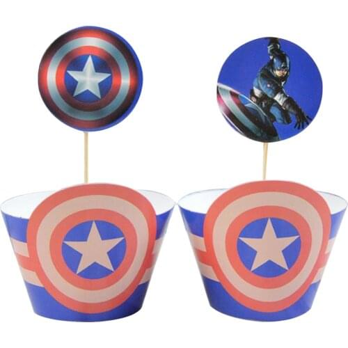 Super Hero Theme Happy Birthday Cup Cake Toppers Cute Wrappers Decorate Boys Prefer Supplies Shower Party12PCS/Pack