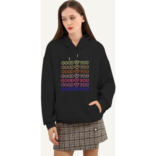 Cute Letter Hoodies Sweatshirt Women Neon Color Good for You Heart Oversized Cotton Hoodie Pullover Black Autumn Streetwear 90s