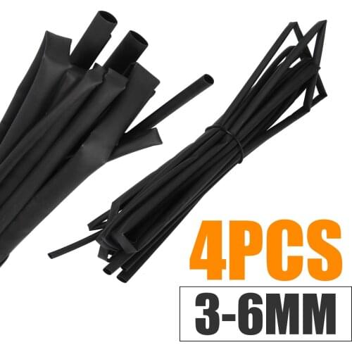 4Pcs 1 Meter Black Heat Shrink Tube 3mm 4mm 5mm 6mm Diameter Heatshrink Wire Cable Insulated Sleeving Tubing Tubes Kit