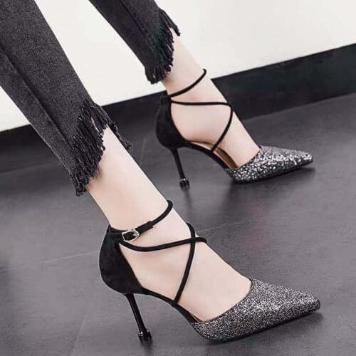 High Heels Buckle Stiletto Heel 2021 Spring and Summer Pointed Toe All-match Temperament Single Shoes Fairy Style Ladies Sandals