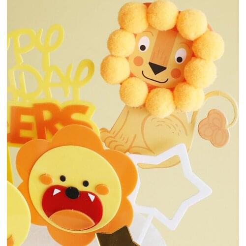 Simple paper cartoon animal small lion cake top hat decoration birthday happy party party children birthday decoration supplies
