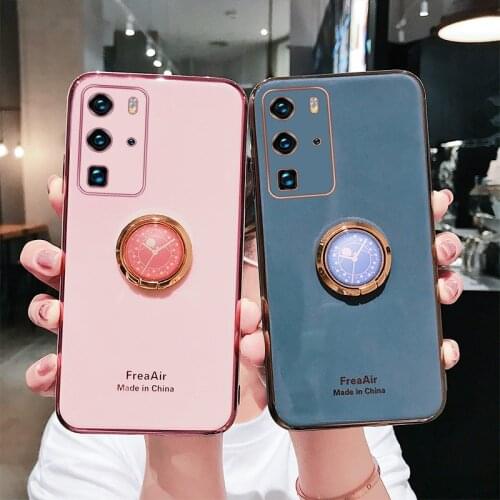 Ultra-thin Cute Plating Silicone Ring Bracket Phone Case For Huawei P40 P30 P20 Lite Mate 30 20 Pro Luxury Stand Soft Cover