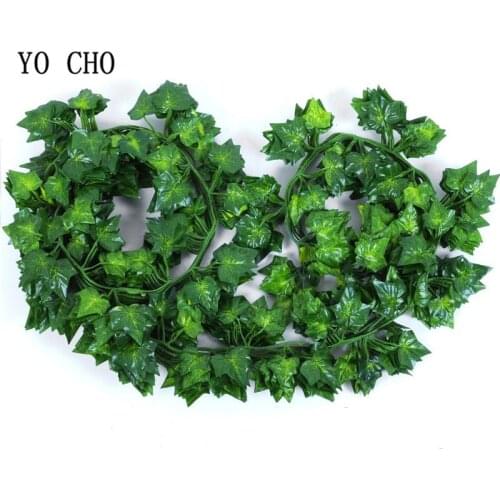 YO CHO 9PCS Long Artificial Hanging Plants Indoor Ivy Flowers Wall Leaf DIY Home Bar Party Decoration Green Artificial Rattan