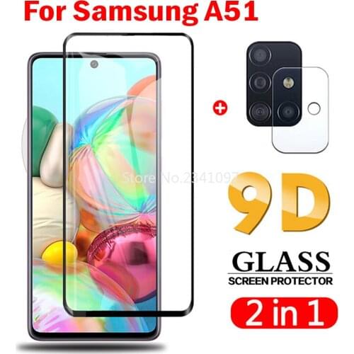 2 In 1 9D Glass on Samsung A51 A71 A70 A50 A12 A21S Screen Camera Lens Protective Tempered Glass for Samsung Galaxy A31 A71 A51