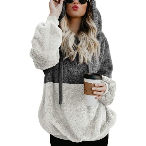 Bihuo Women Fuzzy Casual Loose Sweatshirt Hooded with Pockets Outwear S-XXL