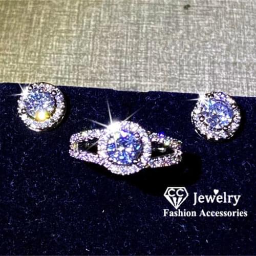 CC Heart Rings Sets Stud Earrings For Women Zirconia 925 Silver Wedding Romantic Trendy Fine Jewelry Engagemen Set Drop Shipping