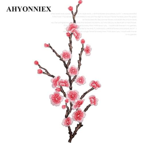 1PC Large Size Flower Plum Embroidered Patch Sew On Garment Appliques Patches for Fashion Cheongsam Wedding Dress Accessories