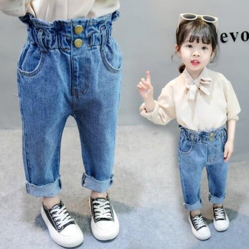 2021 Boys Pants Spring and Summer Kids Jeans for Girls Button Jeans Casual Loose Cartoon Embroidered Thin Jeans Children Jeans