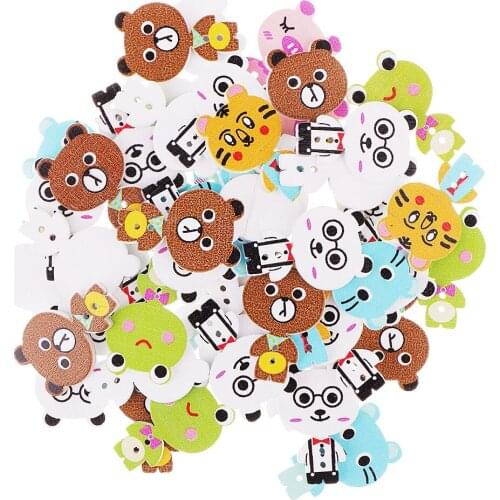 50 Pieces Mixed Cartoon Animals Buttons Wood Button Kids Children Craft Sewing Accessories