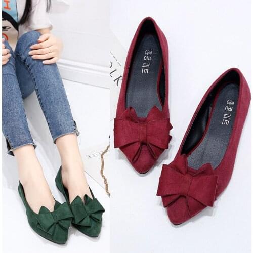 Spring Bow Flats Shoes Woman Butterfly-Knot Ballets OL Office Shoes Pointed Toe Shallow Slip On Foldable Ballerina
