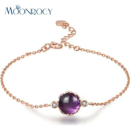 MOONROCY Rose Gold Color Purple Opal Crystal Bracelet Bangle Fashion Jewelry Round for Women Girls Cute Gift Drop Shipping