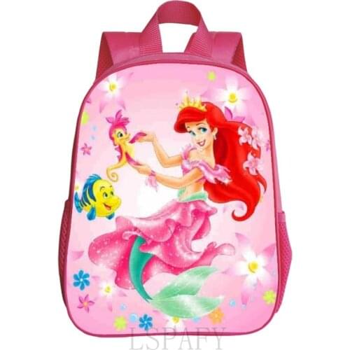Disney Brand Cartoon Little Mermaid Ariel Princess Backpack Kids School Bag Kindergarten Pink Backpack for Girls 12inch