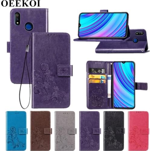 OEEKOI Four Leaf Clover PU Leather Wallet Flip Cover Case for Realme 3 Pro/3