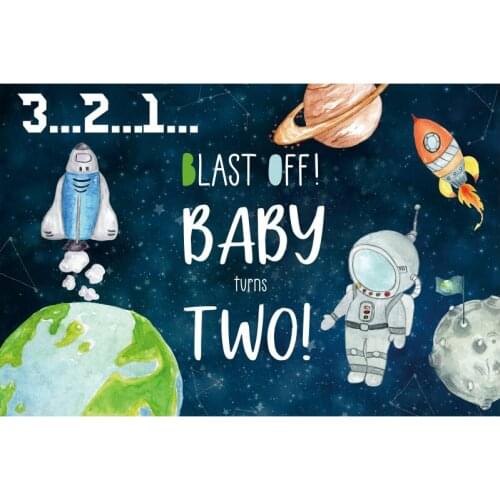 Blast Off Baby Turns Two Backdrop Photography Background Photo Booth Studio Decor