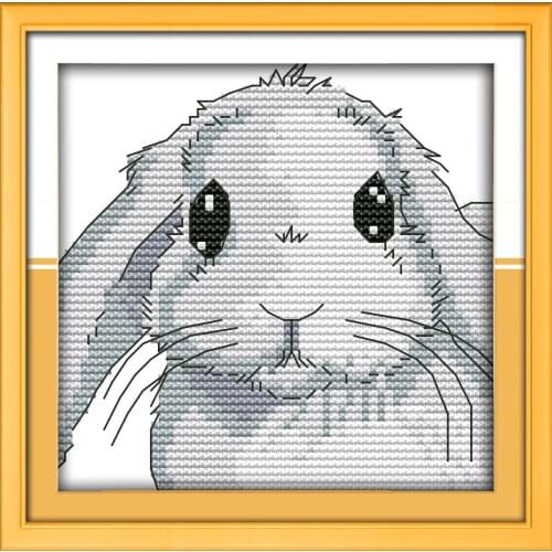 Joy Sunday Big Eyes Rabbit Cross Stitch Patterns DMC 14CT Cross Stitch Printed Canvas Kits Embroidery DIY Set Home Decor Gift