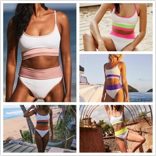 2021Hit Color Sport Bikini Set Women Maillot De Bain Swimsuit High Waisted Swimwear Feminine Bathing Suit Beach Mujer S/L