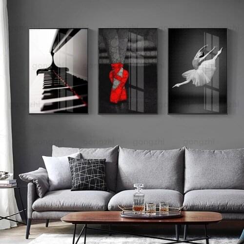 Red Shoes Piano Keys White Tutu Living Room Dance Room Wall Elegant Home Decoration Printing Personality High-Definition Poster