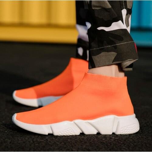 Couples Running Shoes Men Women Slip-On Socks Sneakers High Top Orange Jogging Male Sports Shoes zapatillas hombre deportiva