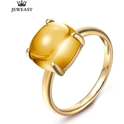 LSZB Natural Citrine 18K Pure Gold 2020 New Hot Selling Top Ring Women Heart Shape Ring For Ladies Woman Genuine Jewelry