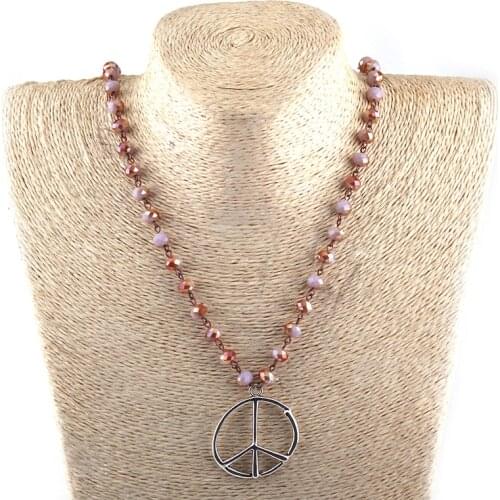 Fashion Bohemian Jewelry Glass Crystal Chain Peace Metal Pendant Necklace For Women Ethnic Necklace