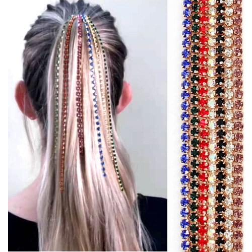 Fashion womens headwear wig long chain hip hop rap singer Rhinestone hairchain accessories head chain clip Crystal Hair chain