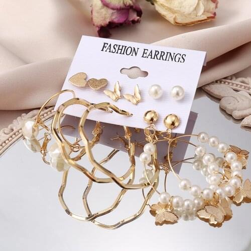 Fashion Gold Hoop Earrings Set Women Pearl Hoop Earrings Oversize Metal Circle Punk Earring 2021 Female Fashion Jewelry
