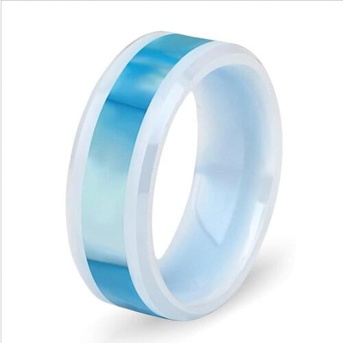 New Simple Mens Ceramics Inlaid with Blue Shell Ceramic Ring Men Engagement Ring
