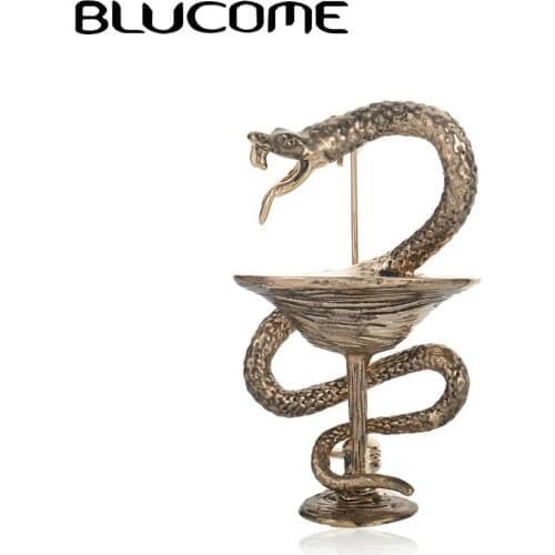 Blucome Vintage Memorial Cup With Snake Brooches Animal Collar Pin Suit Jewelry For Men Kid Doctor Cup Brooch Christmas Gift