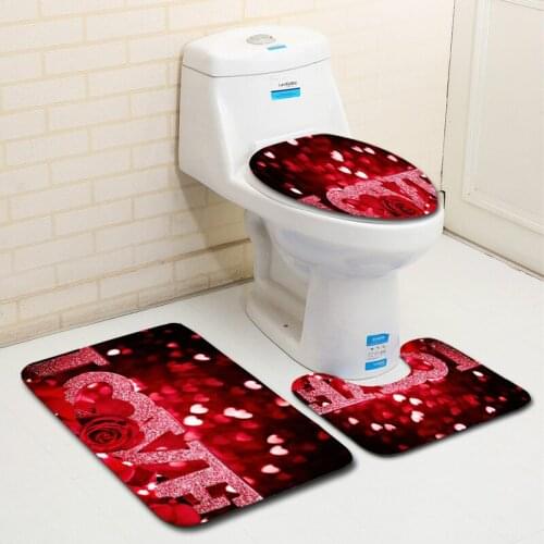 Bathroom Mat Set Toilet Carpet Shaggy Microfabric Shower Room Doormat Bathtub Mat Lavatory Outdoor Valentines Day Rugs