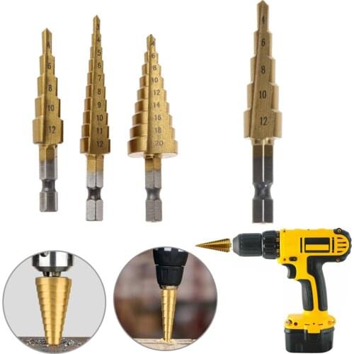 3pcs HSS Titanium Coated Step Drill Bit Set Drilling Power Tools Woodworking Metal Twist Wood Hole Cutter Step Cone Drill Tool