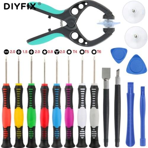DIYFIX 17 in 1 T5 T6 Y2.0 Screwdriver sets Opening Tools Kit Suction Cup Knife For iPhone X XS Samsung iPad iPod Laptop Huawei