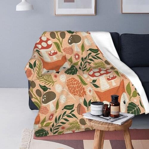 Fox Pattern Blankets Fleece Print Animal Cute Creature Multi-function Lightweight Thin Throw Blanket for Home Office Rug Piece