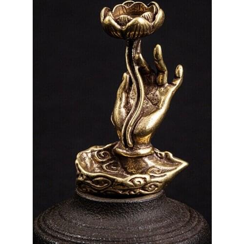 Collect Chinese Bronze Copper Buddha Hand Lotus Flower Incense Burner Censer