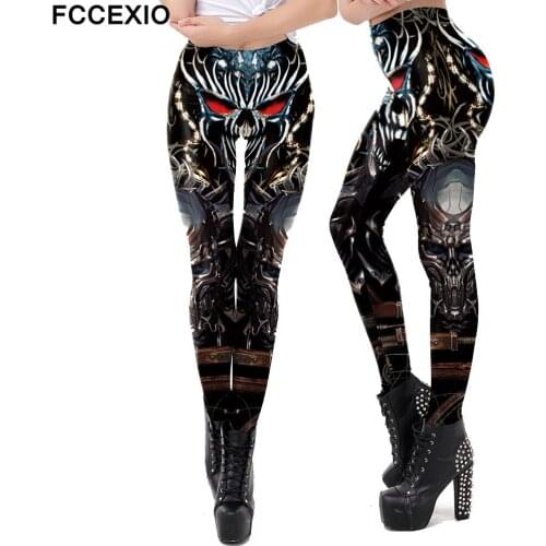 FCCEXIO Series of Terror Leggings The Skeleton of Death Pattern 3D Print Sexy Plus Size Leggins Casual Workout Fitness Pants New