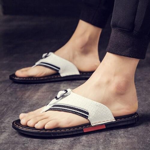 FIXSYS Leather Men Beach Slippers Fashion Flip Flops High Quality Summer Man Shoes Outdoor Handmade Casual Shoes Water Slides