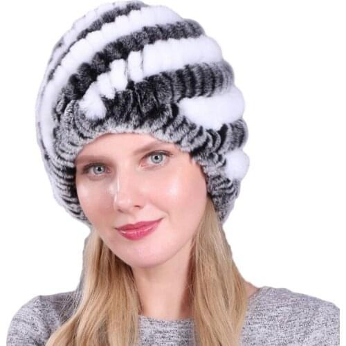 Hat female Rex rabbit hair pineapple hats Korean womens fur straw cap winter autumn thickening ear protection elderly